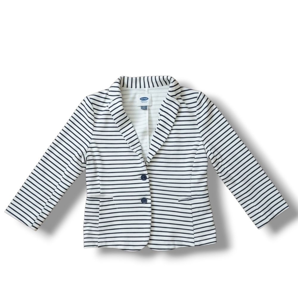 LIKE NEW Old Navy White & Black Stripe Knit Blazer, Size Small